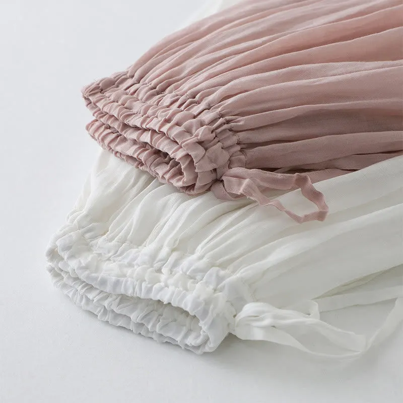 Buddha Stones Solid Lace Elastic Waist Ramie Linen Women's Skirt