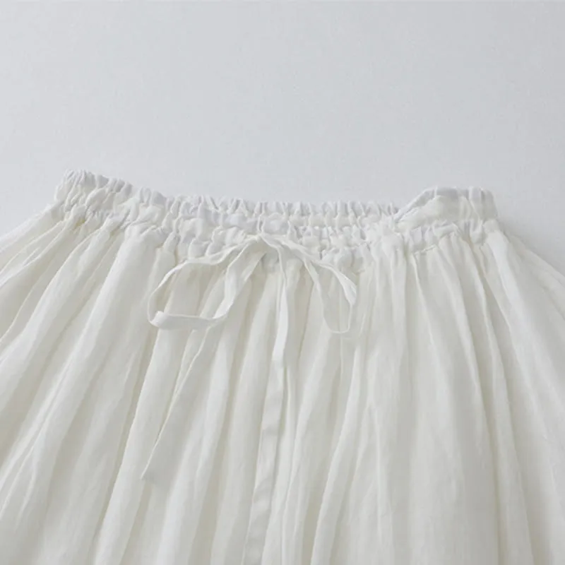 Buddha Stones Solid Lace Elastic Waist Ramie Linen Women's Skirt