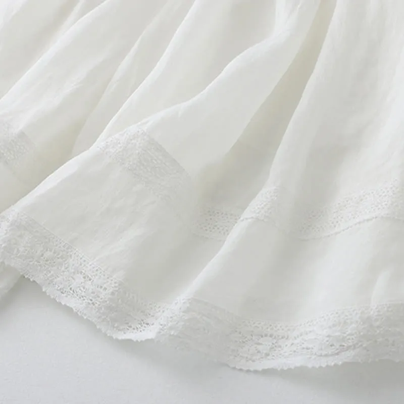Buddha Stones Solid Lace Elastic Waist Ramie Linen Women's Skirt