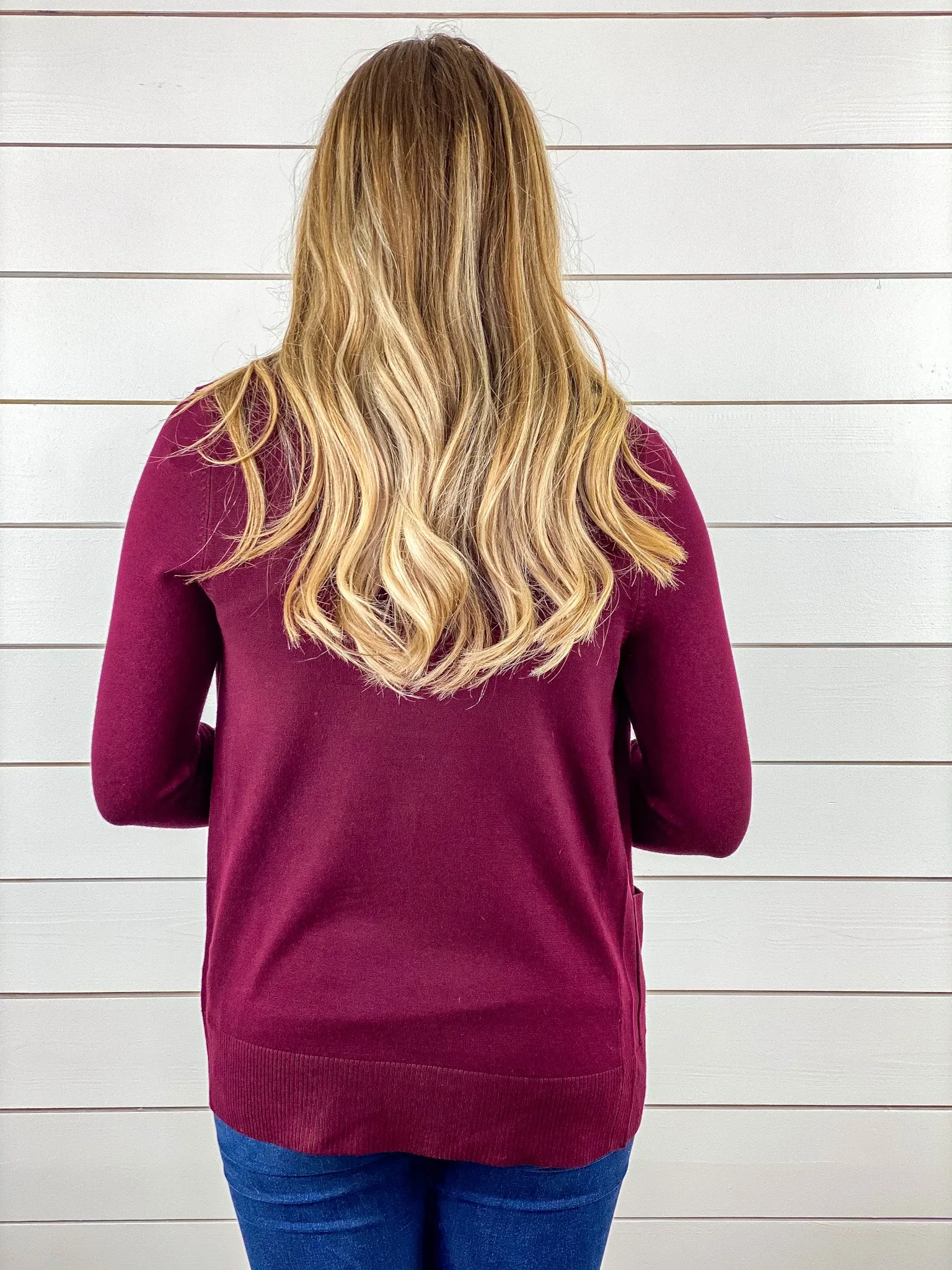 Burgundy Cardigan with Pockets