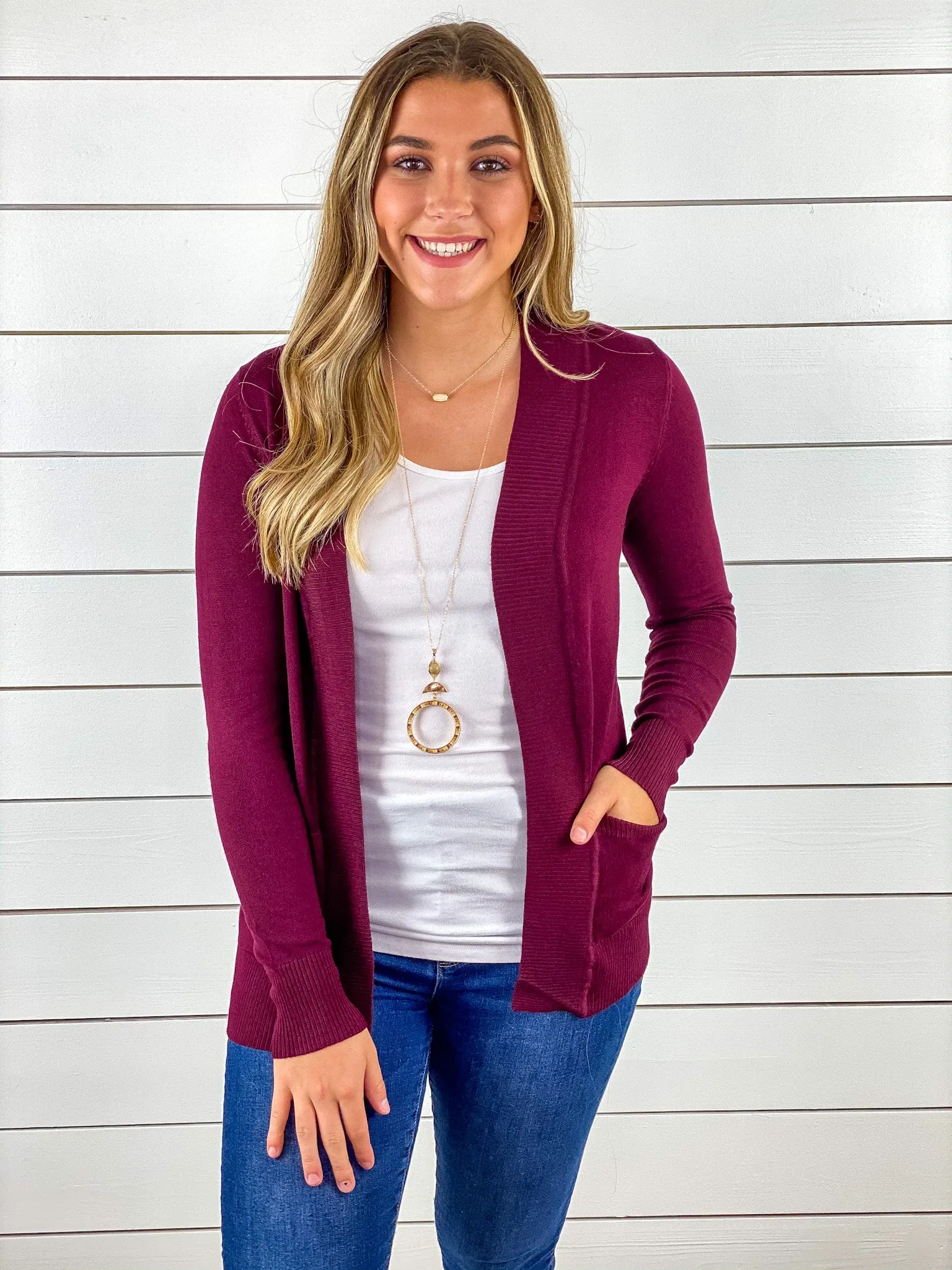 Burgundy Cardigan with Pockets