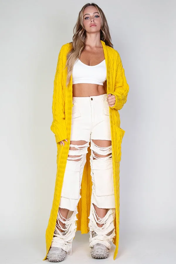 CABLE KNIT MAXI CARDIGAN | mustard|