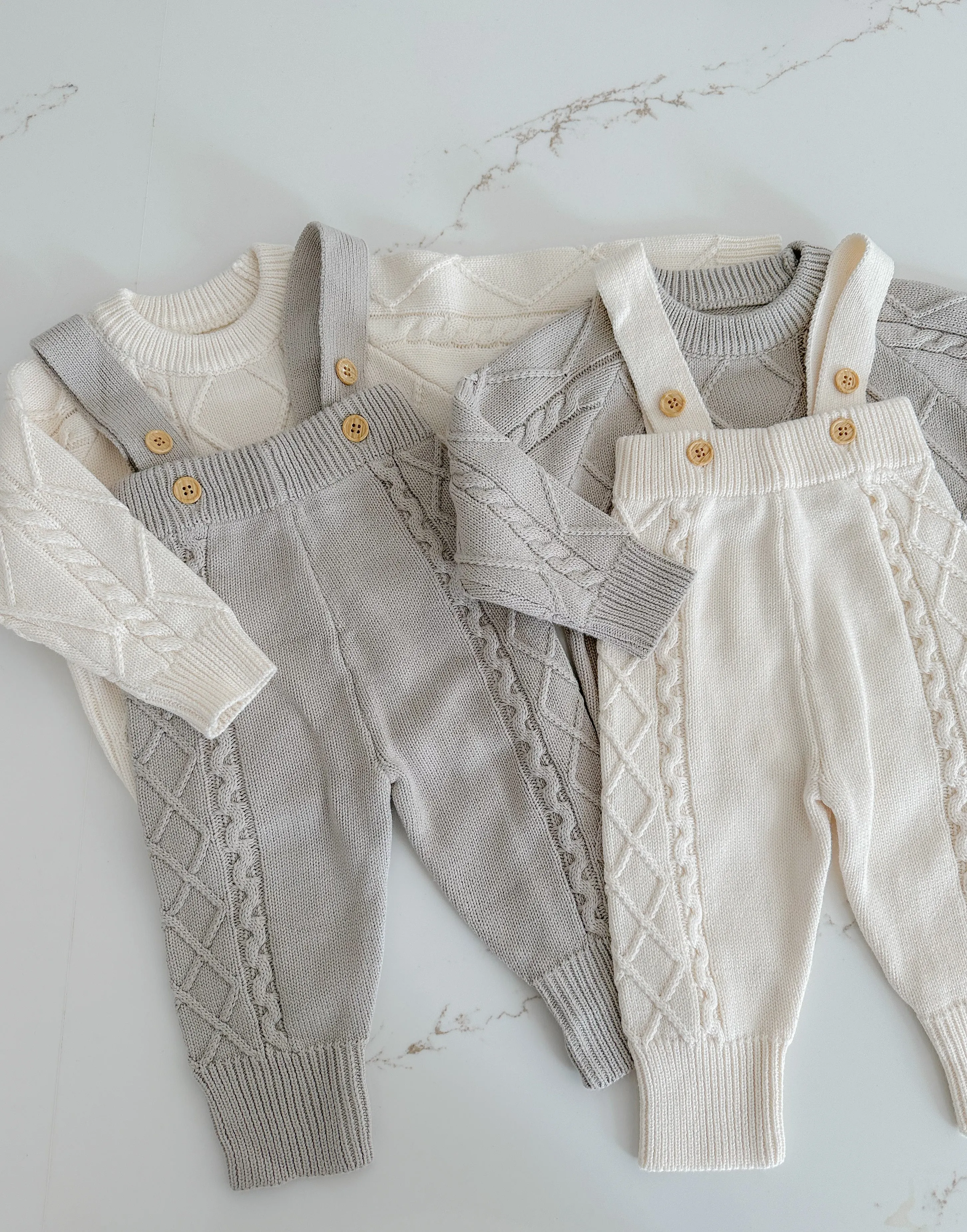 Cable Knit Overalls - Stone