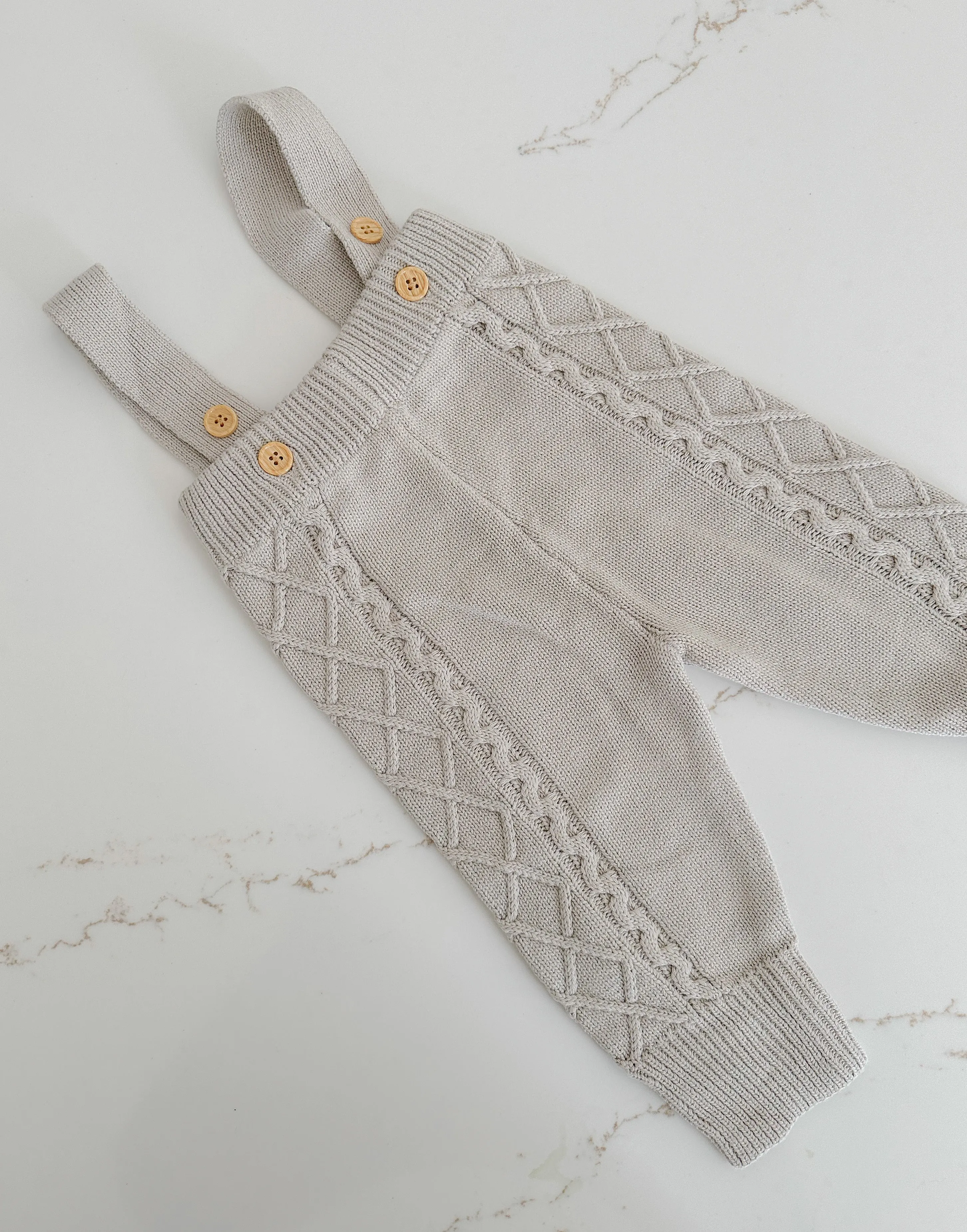 Cable Knit Overalls - Stone