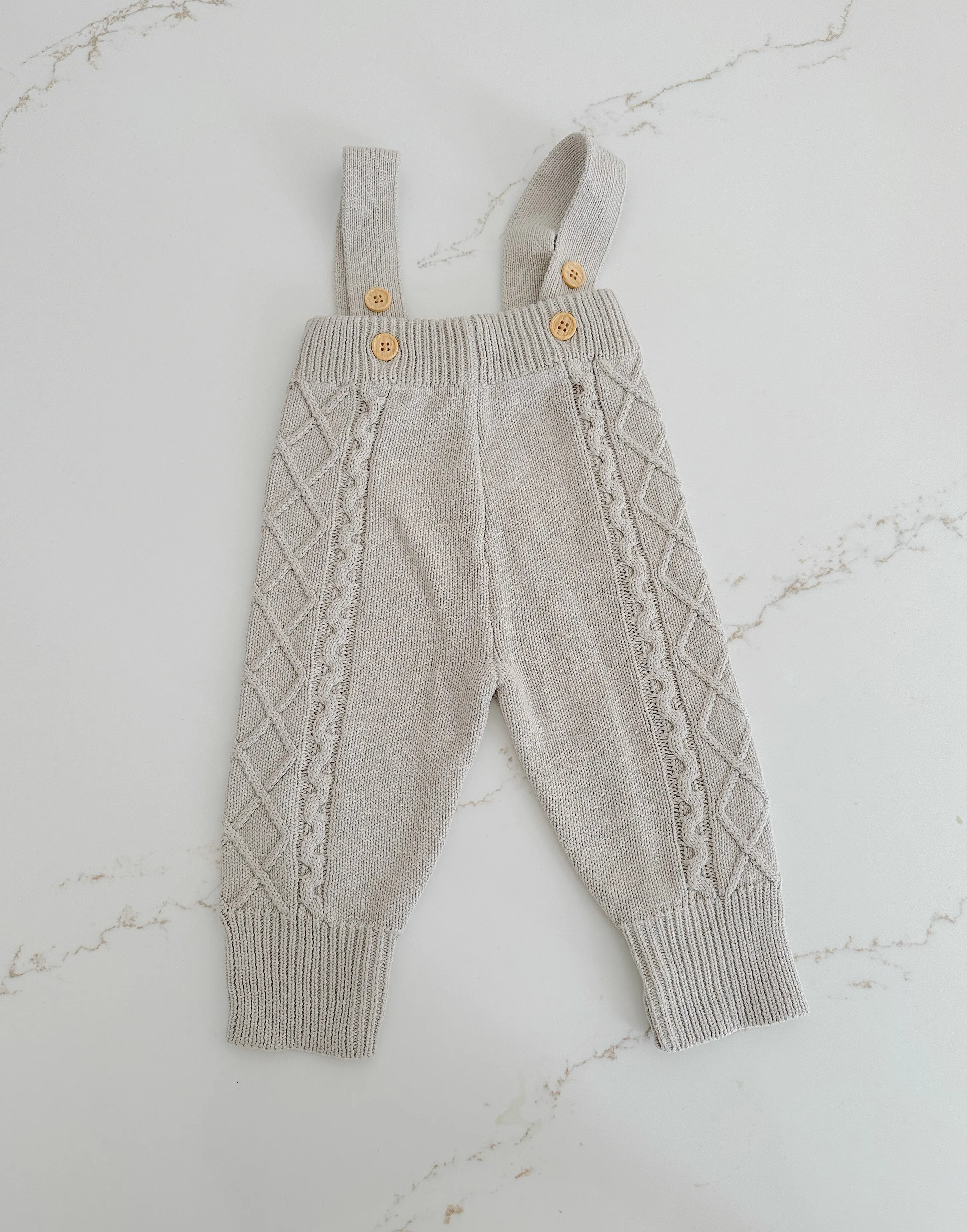 Cable Knit Overalls - Stone