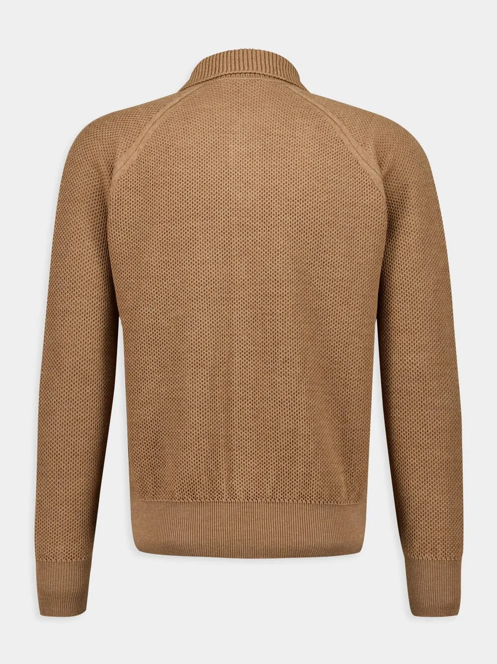 Camel Virgin Wool Button-Up Overshirt