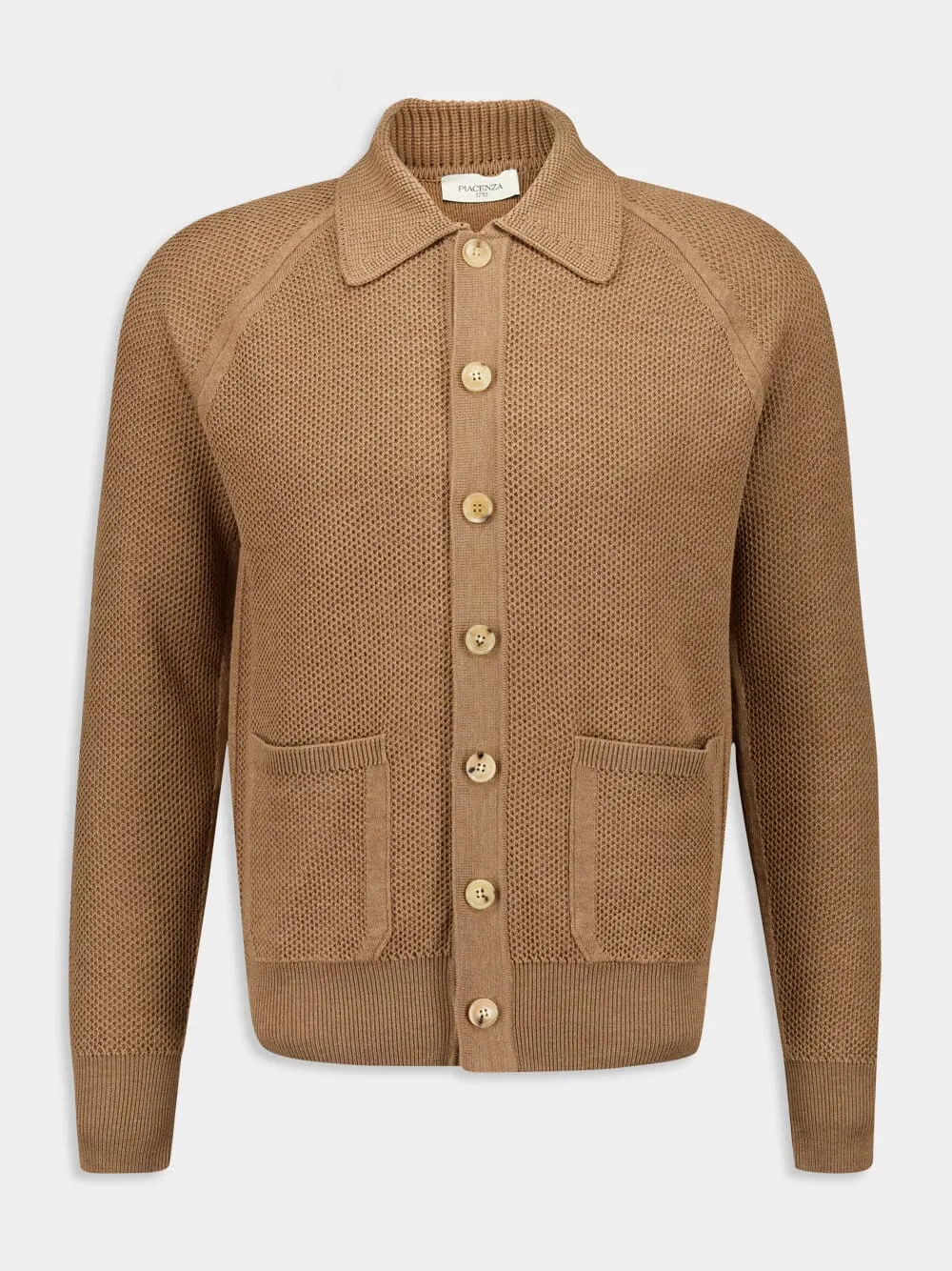 Camel Virgin Wool Button-Up Overshirt