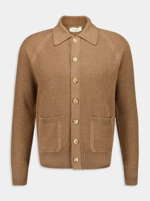 Camel Virgin Wool Button-Up Overshirt