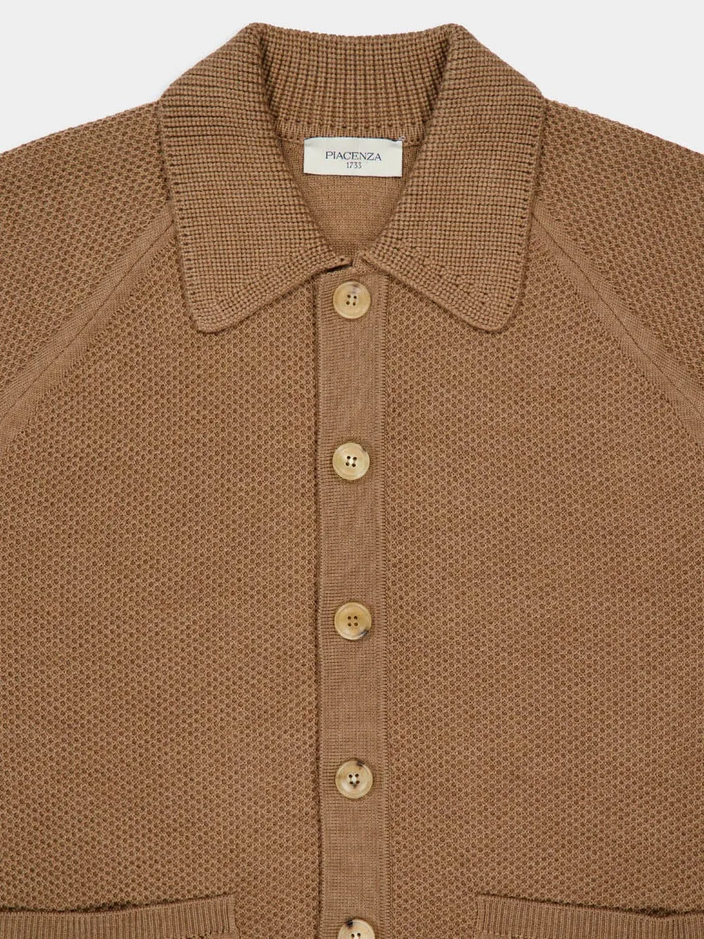 Camel Virgin Wool Button-Up Overshirt