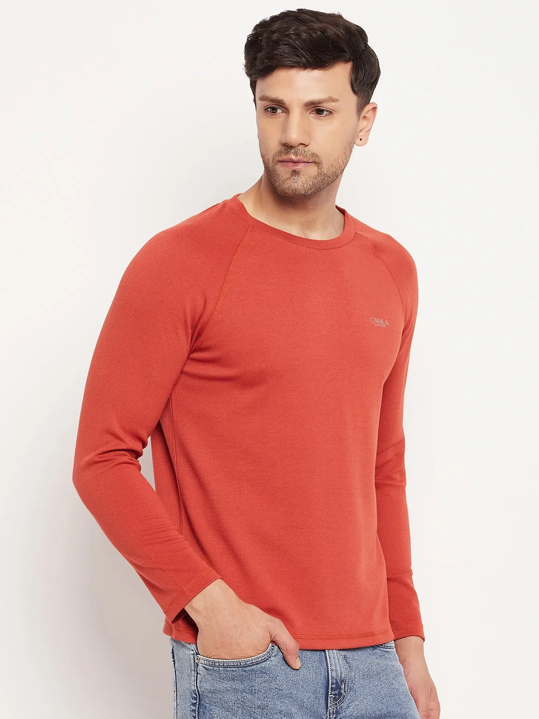 Camla Barcelona Round Neck Rust Red Long Sleeve T-Shirt