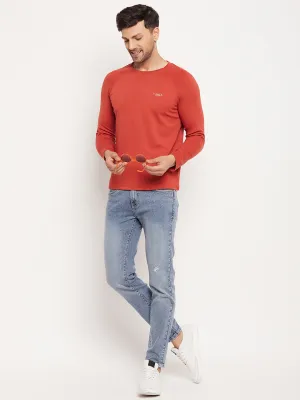 Camla Barcelona Round Neck Rust Red Long Sleeve T-Shirt