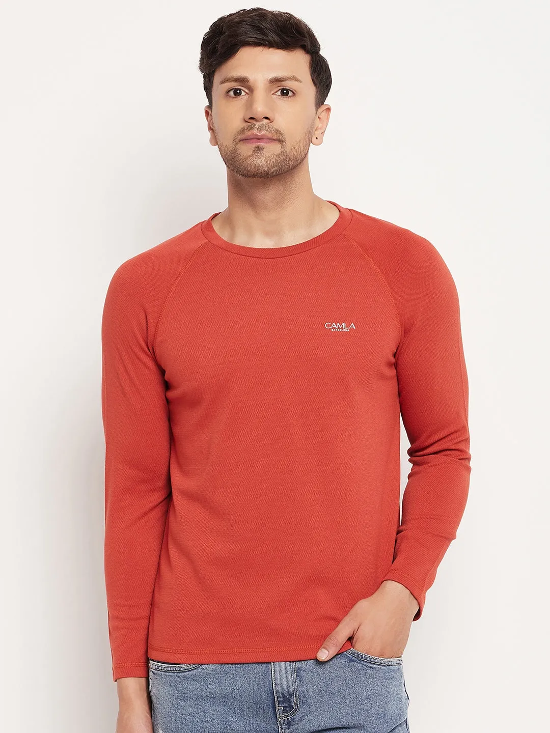 Camla Barcelona Round Neck Rust Red Long Sleeve T-Shirt