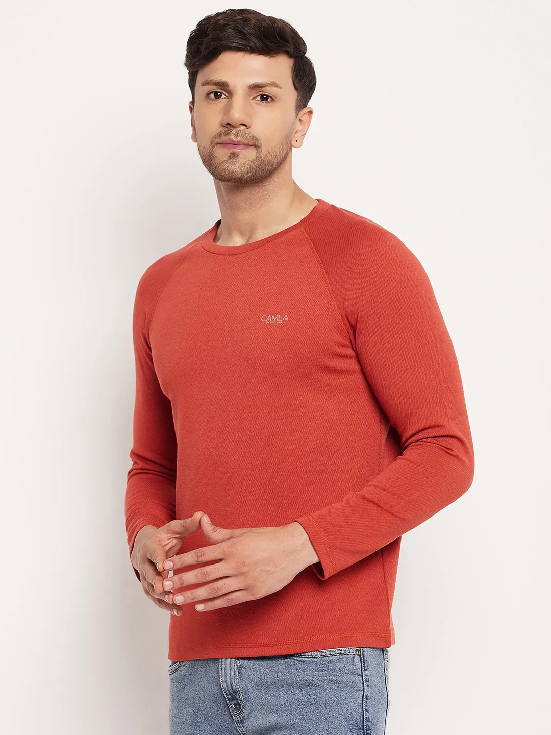 Camla Barcelona Round Neck Rust Red Long Sleeve T-Shirt