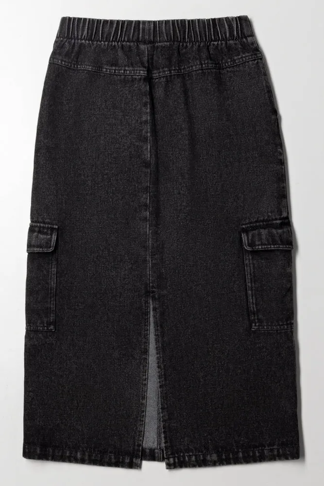 Cargo Denim Skirt Black