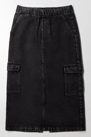 Cargo Denim Skirt Black
