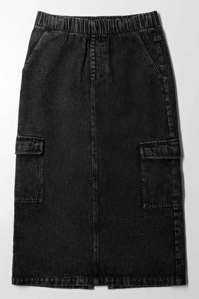 Cargo Denim Skirt Black