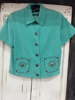 CF35-5 SHORT SLEEVE W/STUDS ON POCKETS-XS-TURQ