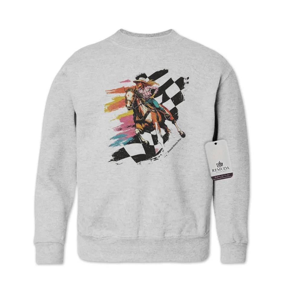 Checkered Flag Neon Cowgirl - Youth Girls Western Sweatshirt