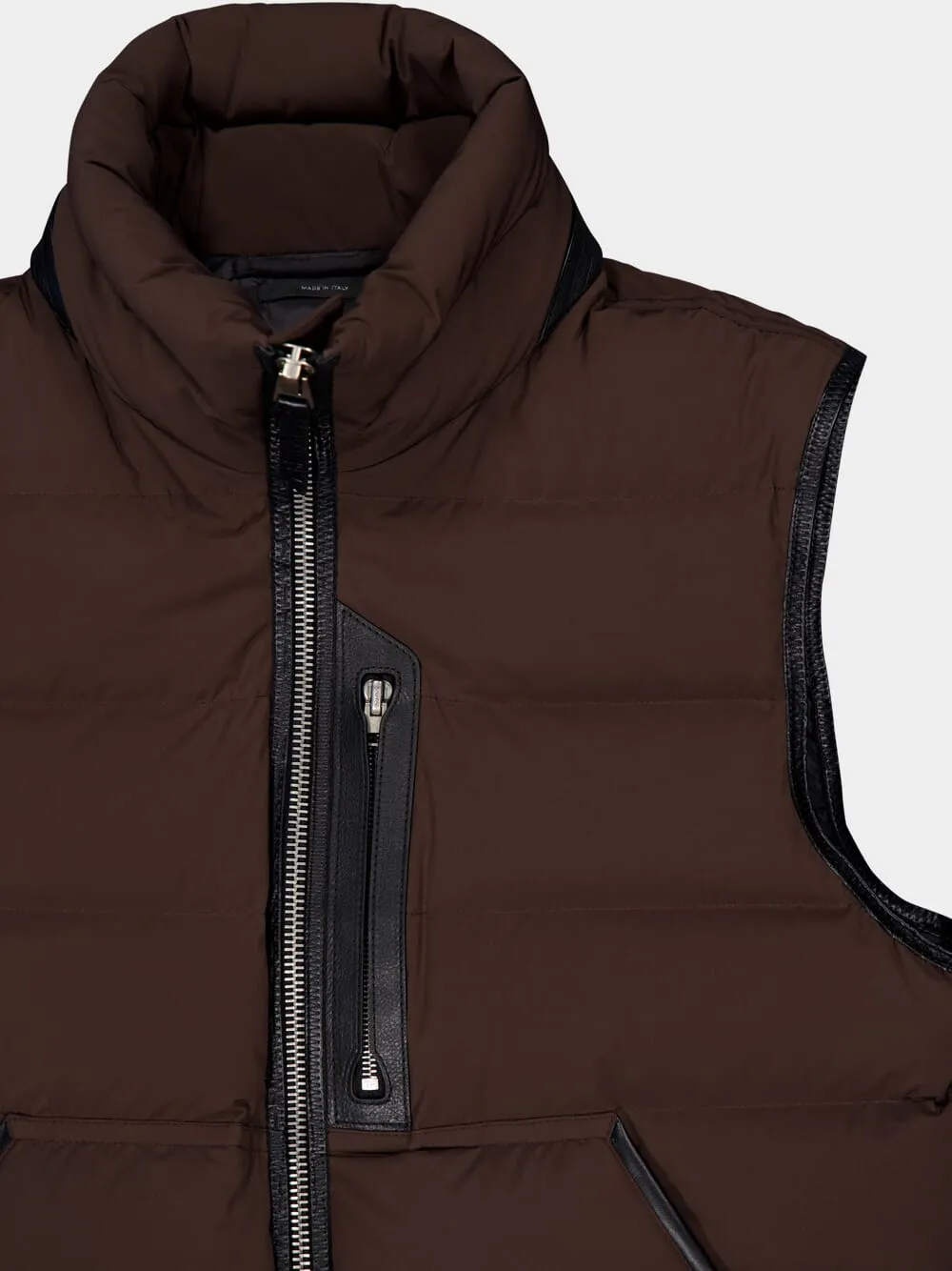 Chocolate Sleeveless Funnel Neck Gilet