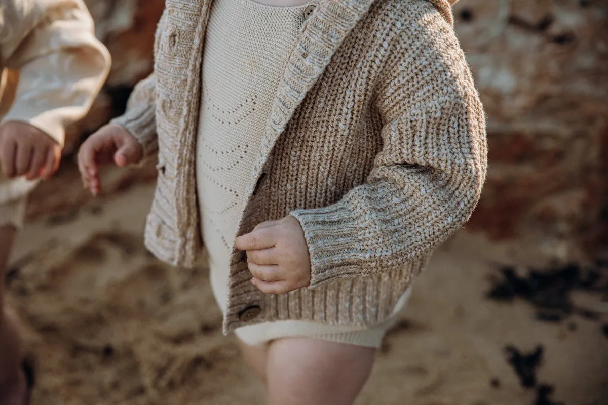 Chunky Rib Hoodie Cardigan - Ecru
