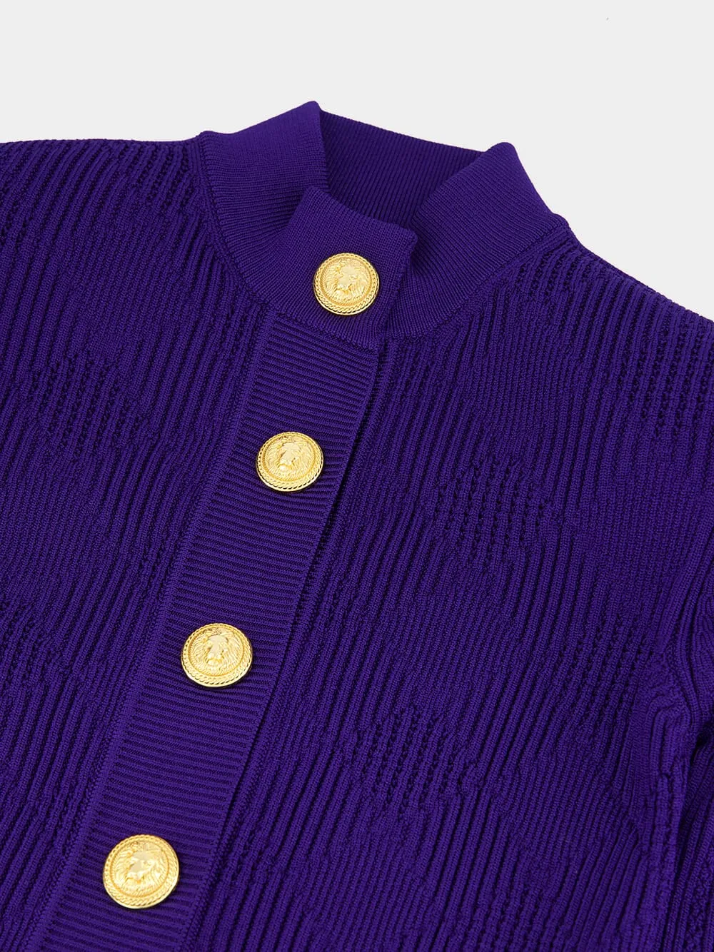 Cobalt Blue Gingham Openwork Knit Cardigan