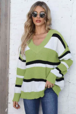 Color Block V-Neck Dropped Shoulder Sweater (7 Colors)