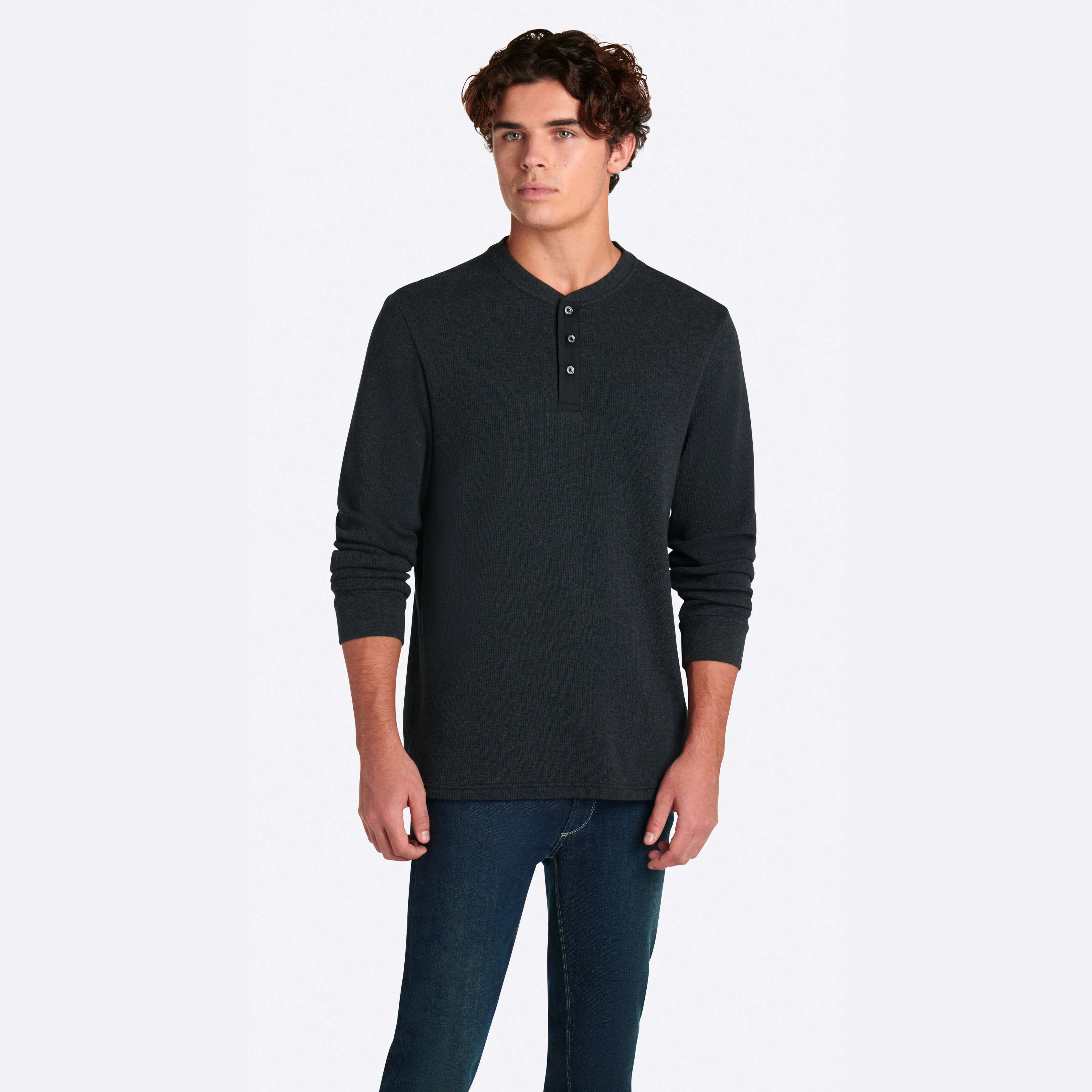 COMFORT Heather Waffle Knit Three Button Henley