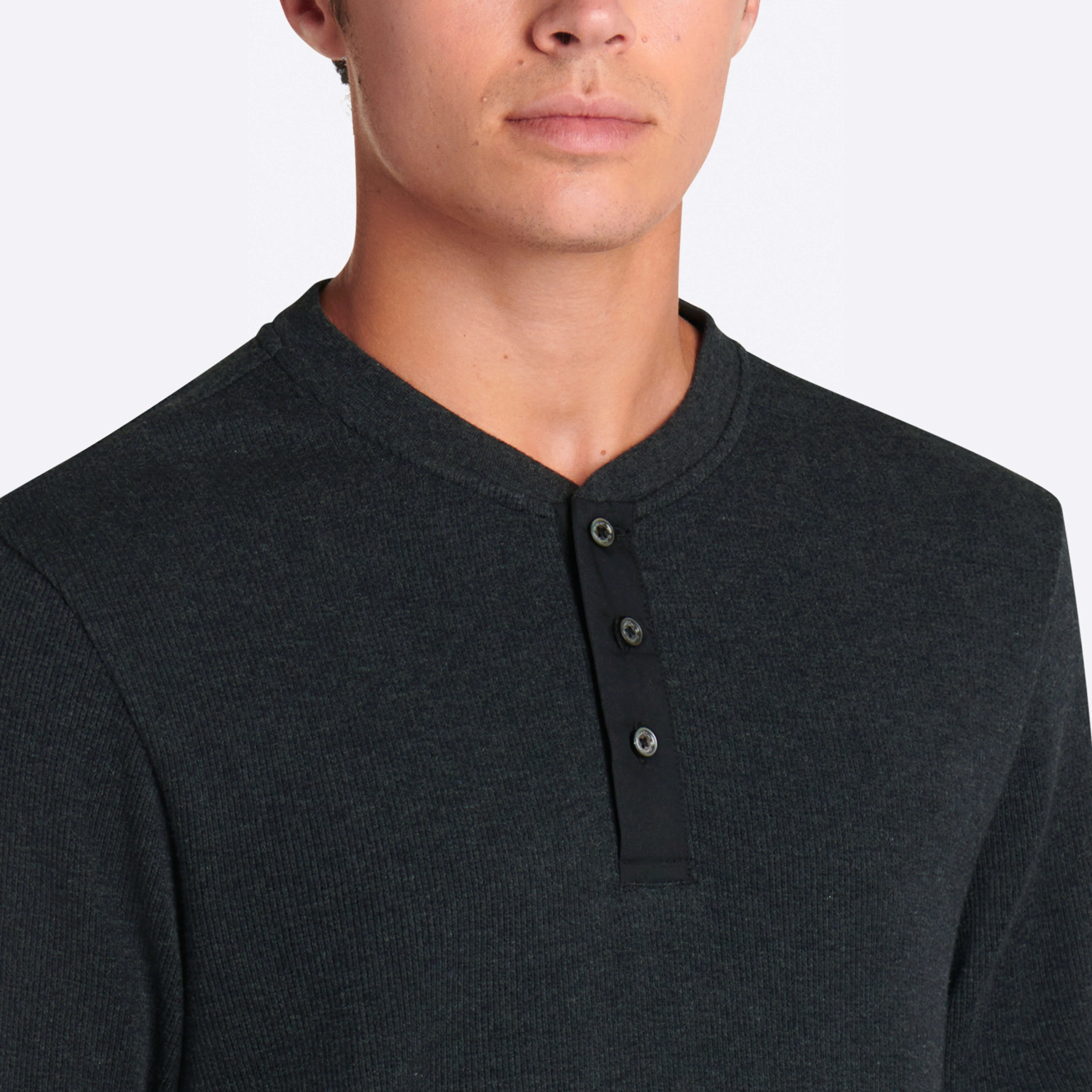 COMFORT Heather Waffle Knit Three Button Henley