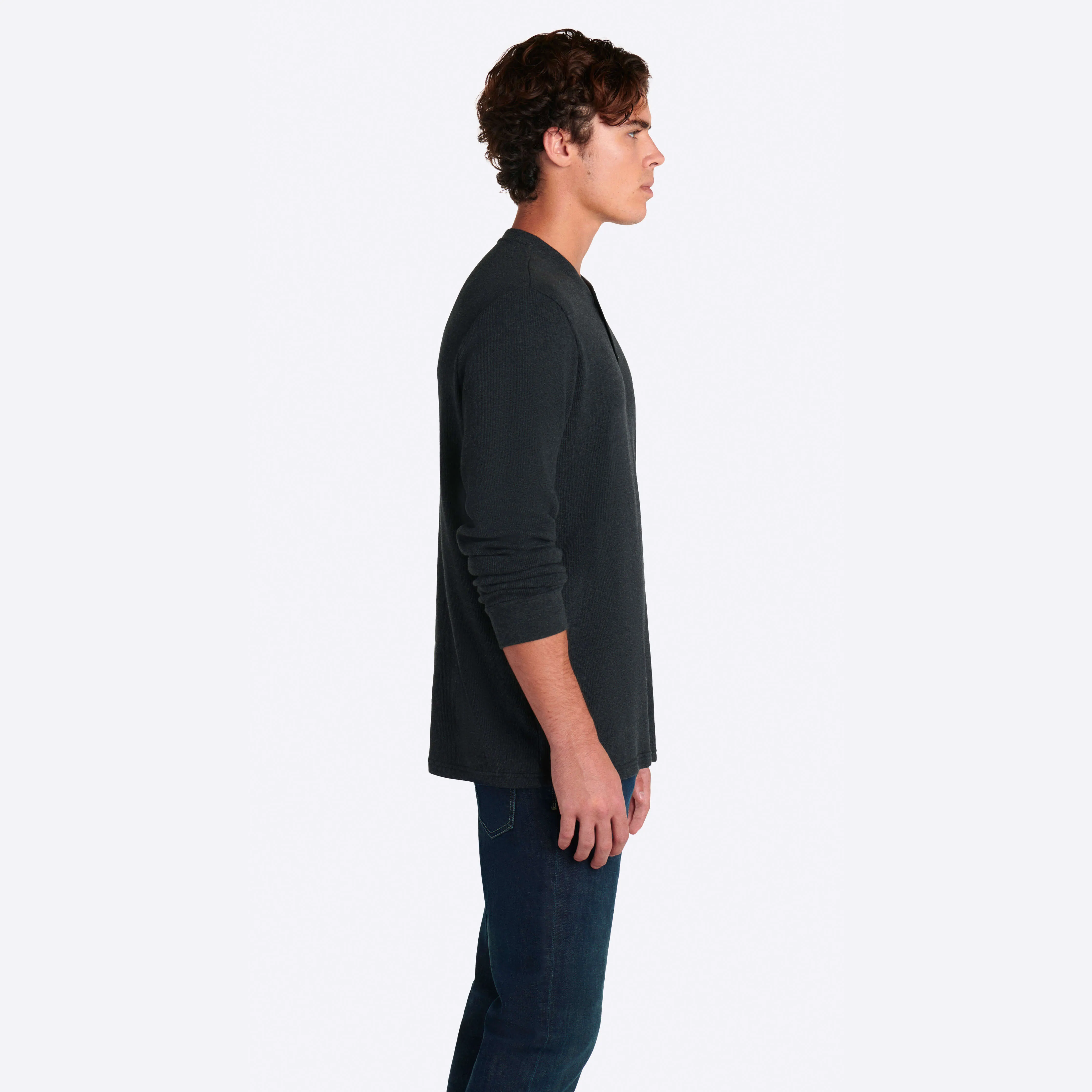 COMFORT Heather Waffle Knit Three Button Henley