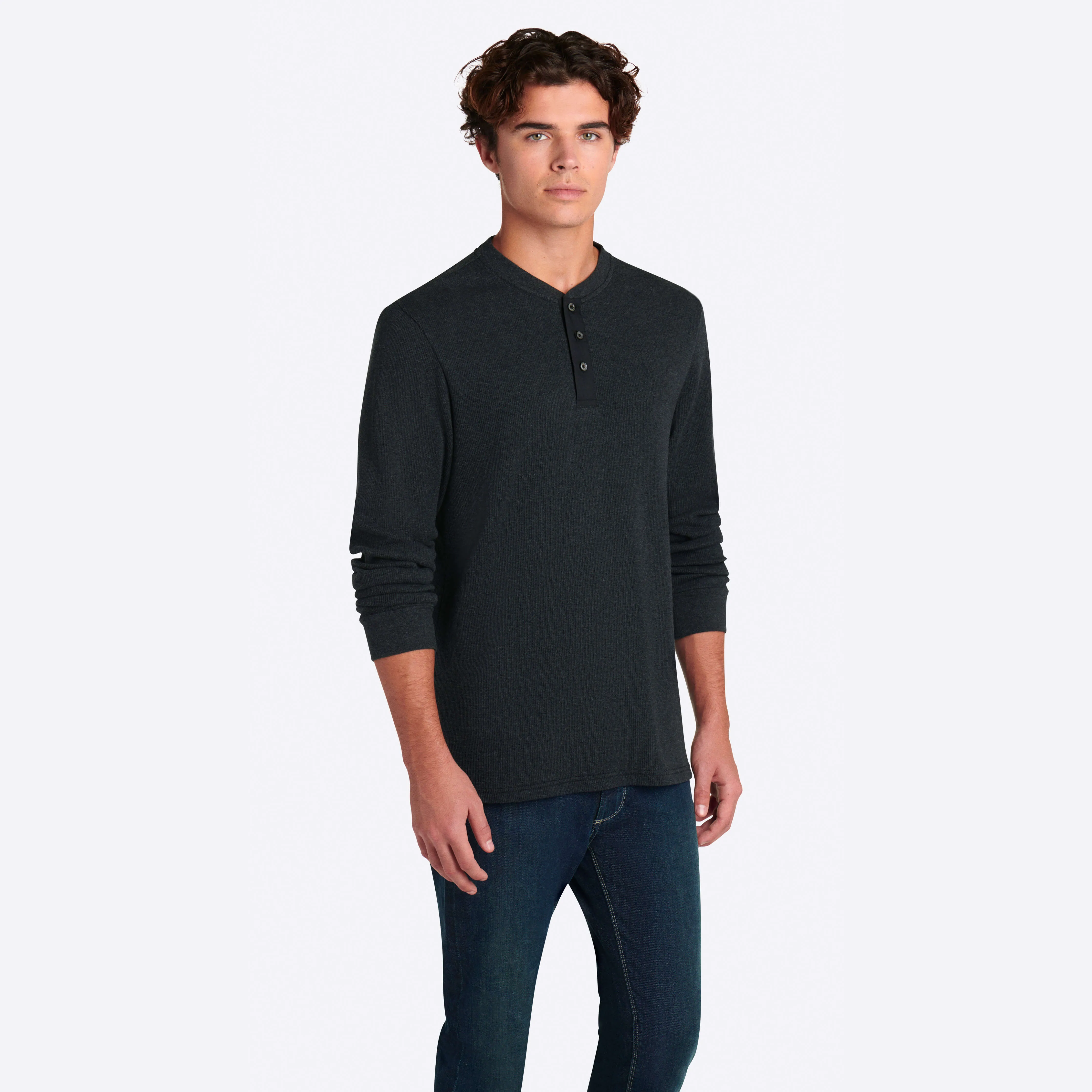 COMFORT Heather Waffle Knit Three Button Henley