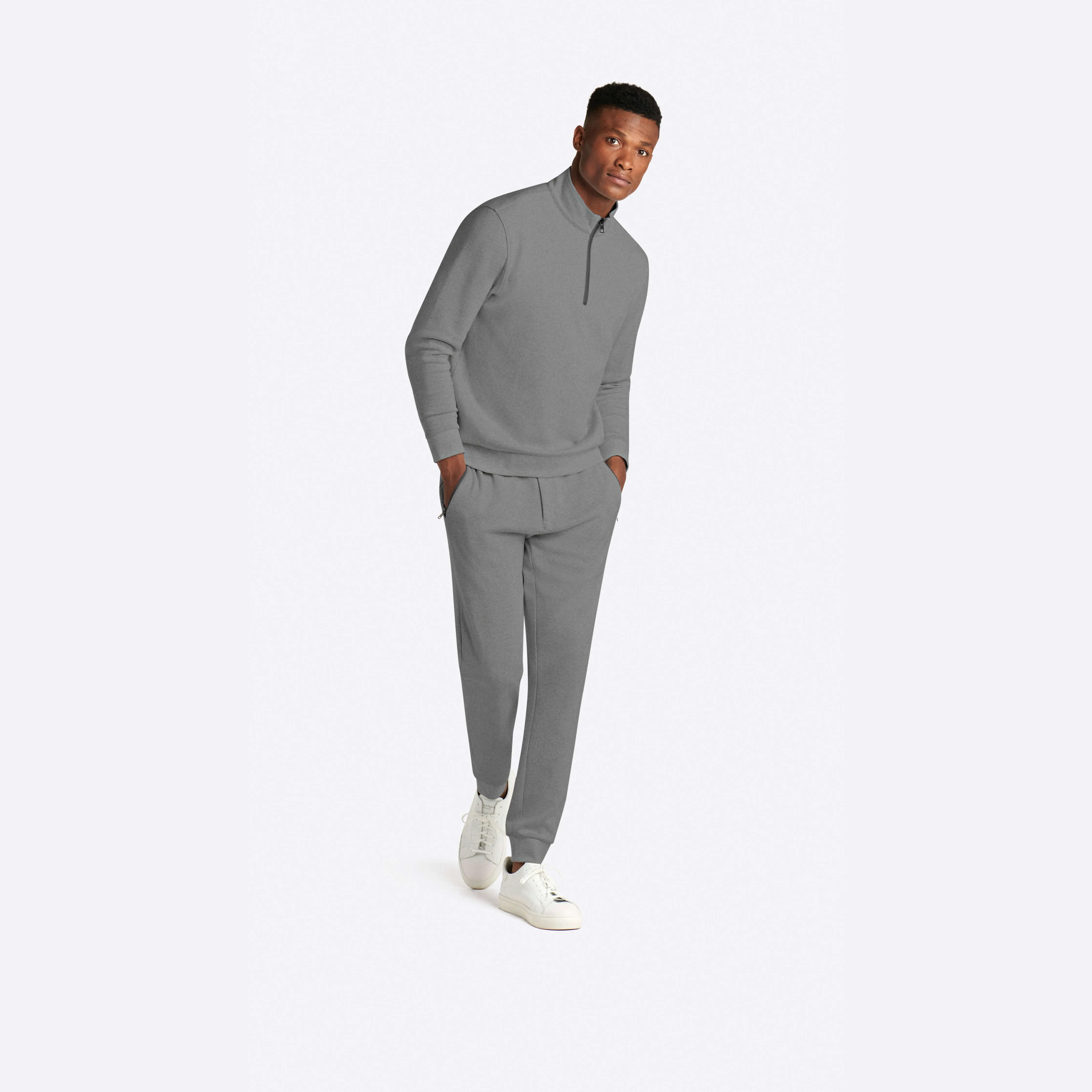 COMFORT Solid Heather Quarter Zip Mock Neck Pullover