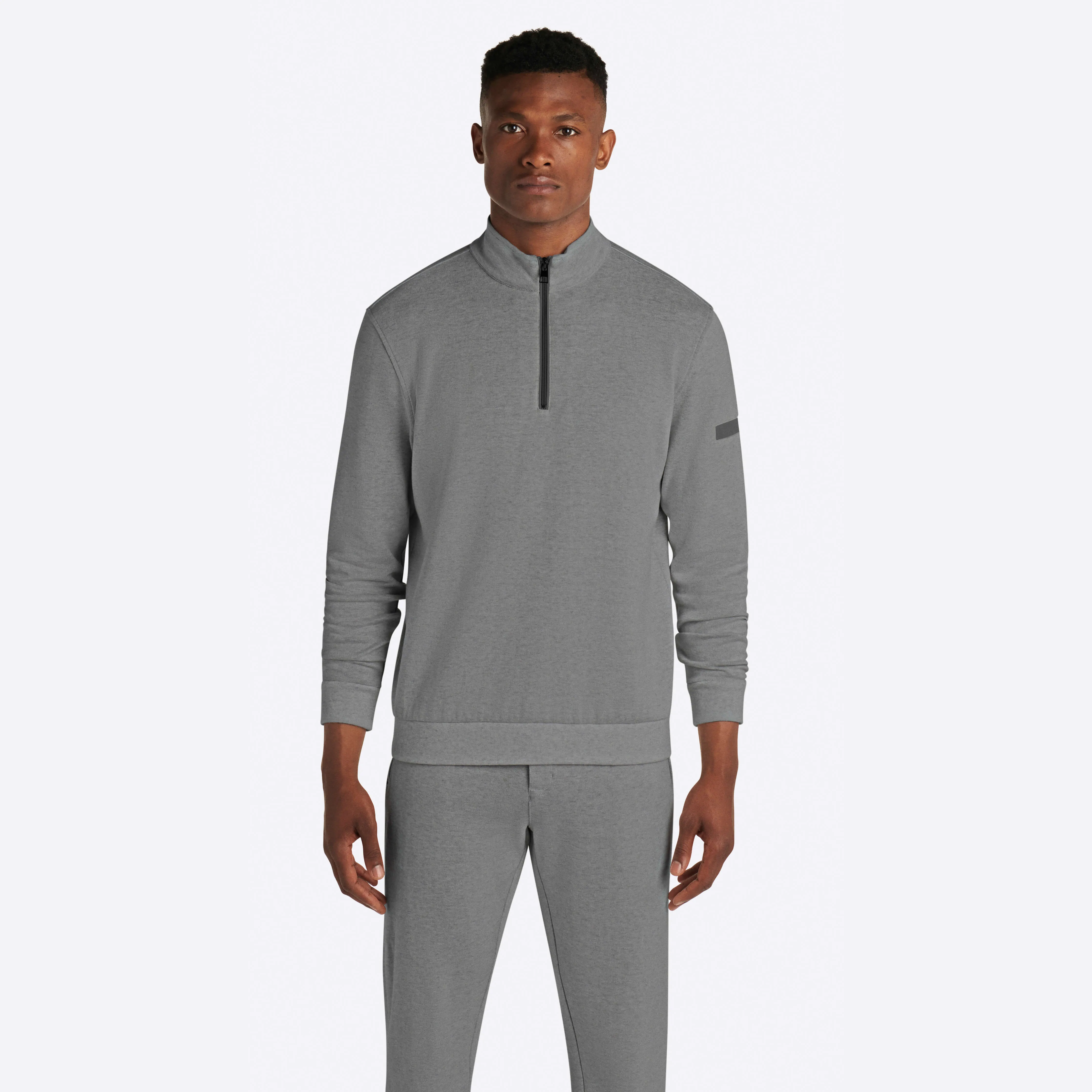 COMFORT Solid Heather Quarter Zip Mock Neck Pullover