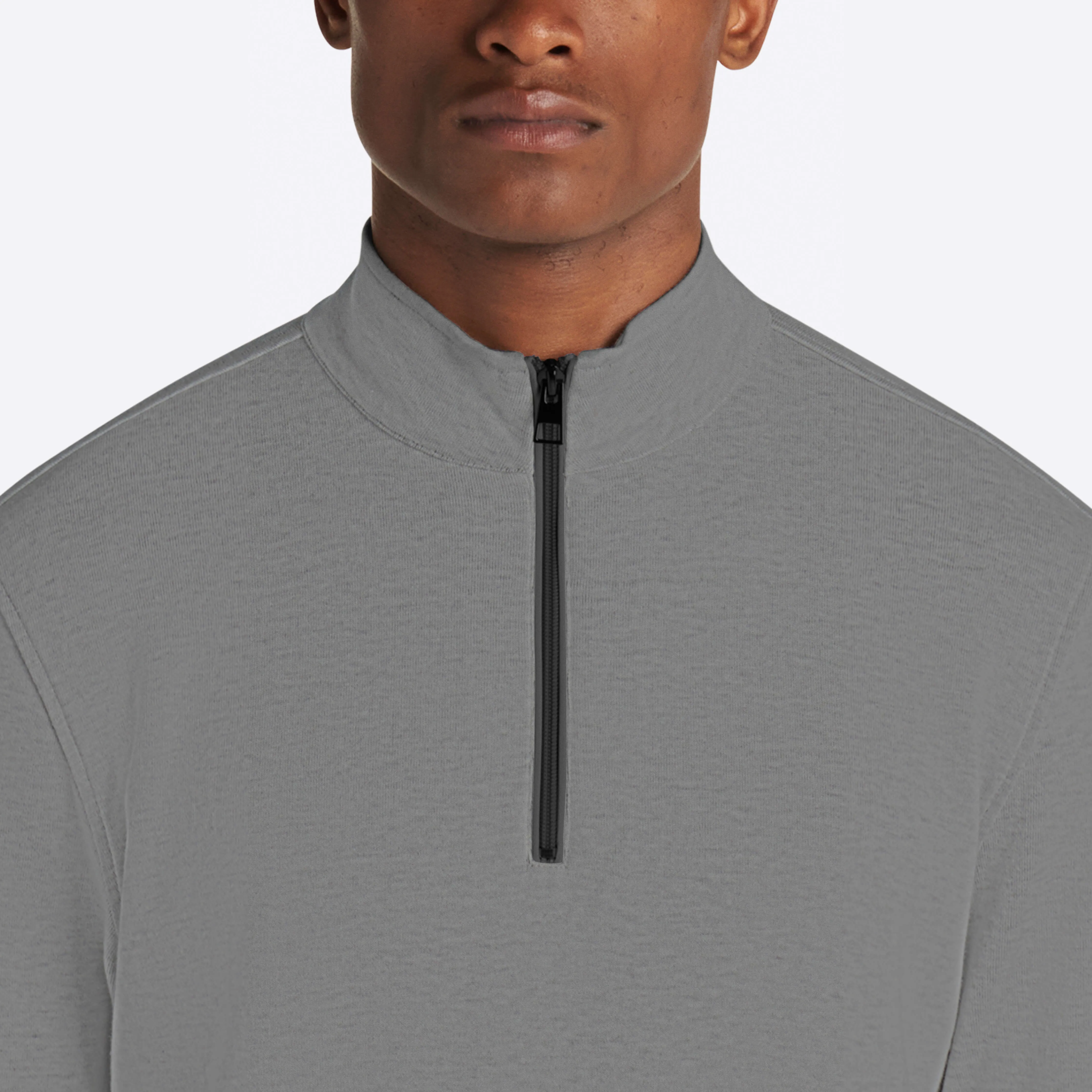 COMFORT Solid Heather Quarter Zip Mock Neck Pullover
