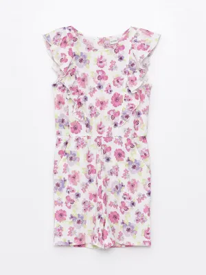 Crew Neck Floral Girls Jumpsuit