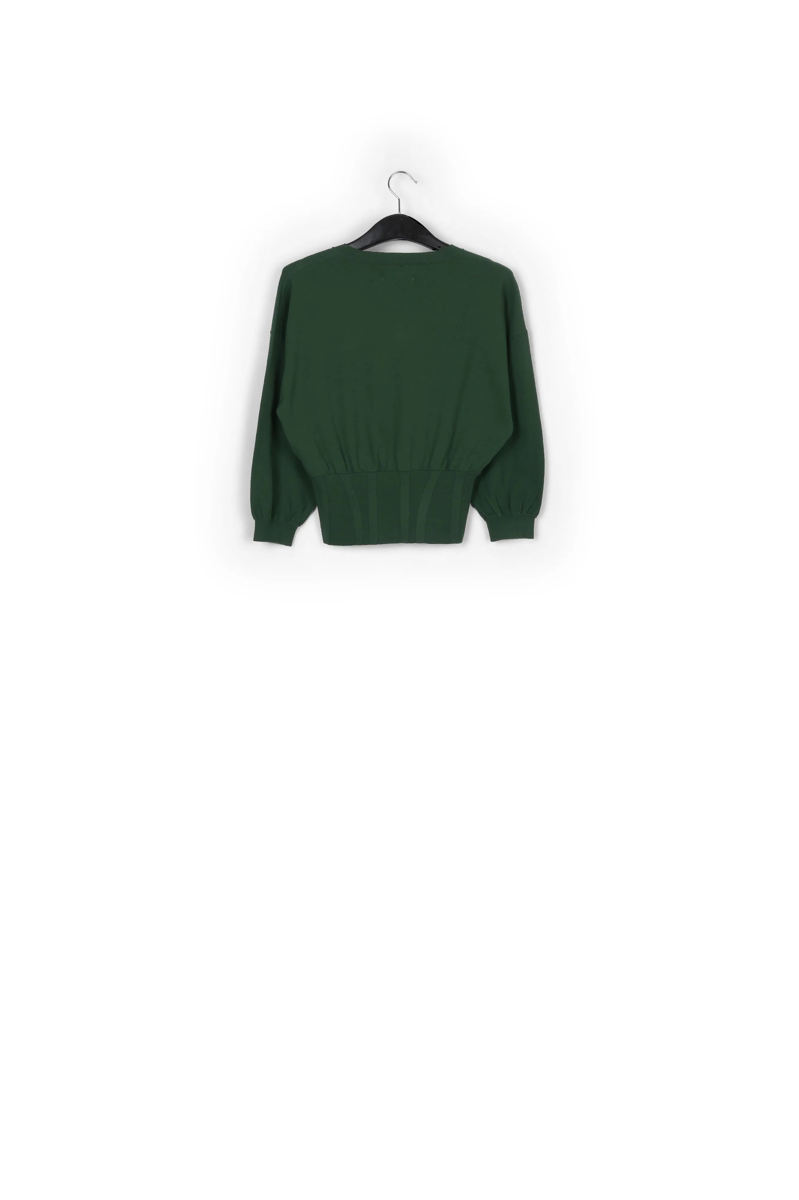 Dark green knitted sweater with fitted waist