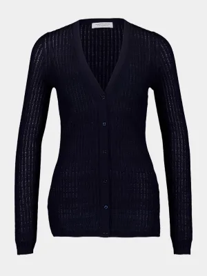 Dark Navy Emma Pointelle Knit Cardigan