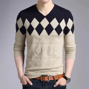 DIMUSI Autumn Winter Mens Pullover Sweater Men Turtleneck Casual V-Neck Sweater Men's Slim Fit Knitted Pullovers Clothing 3XL