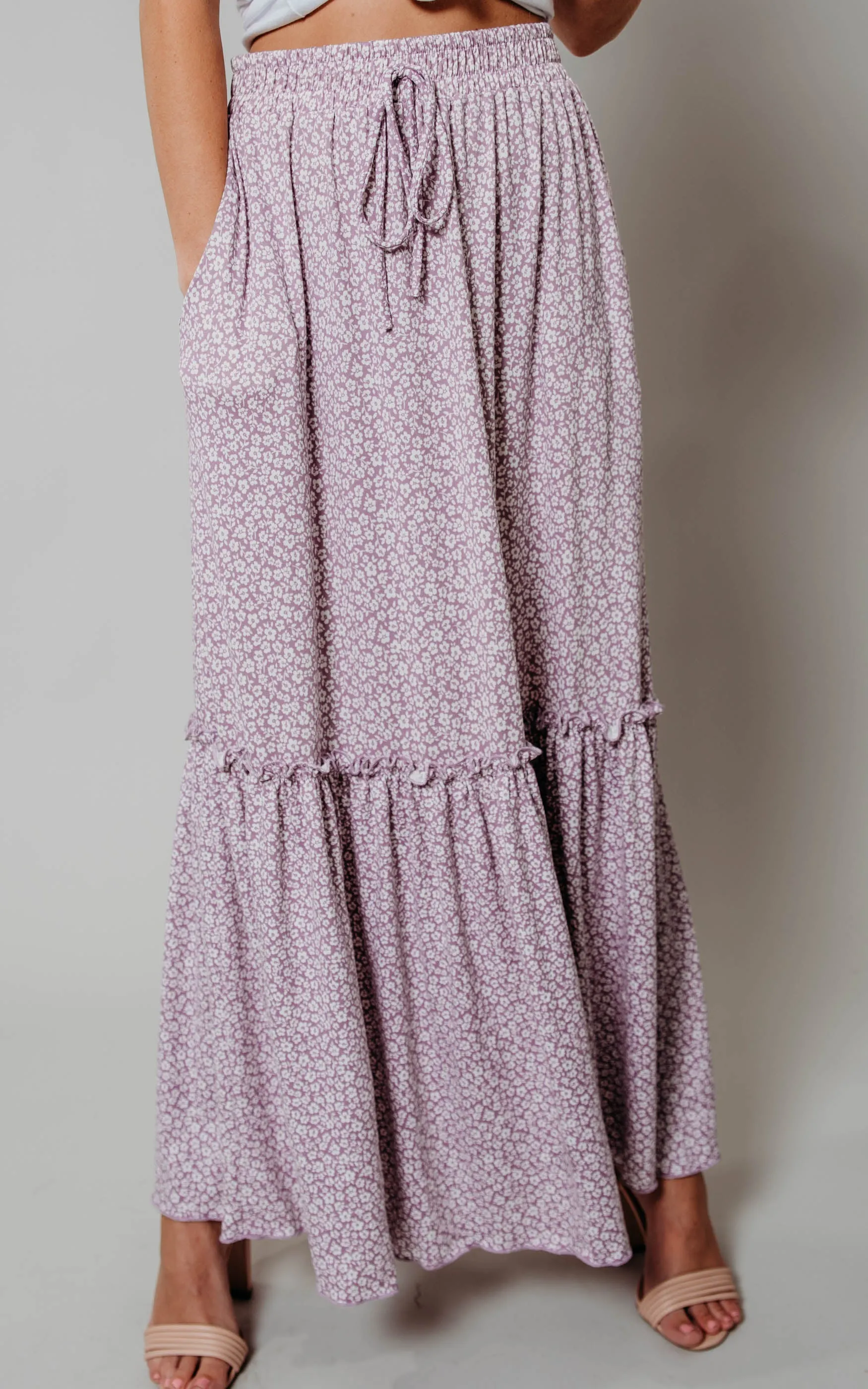 DITSY FLORAL PRINT MAXI SKIRT Lavender - Final Sale