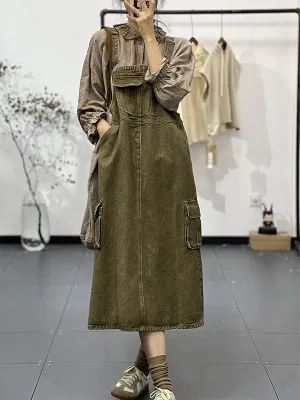 Dungaree Dress with Cargo Pocket