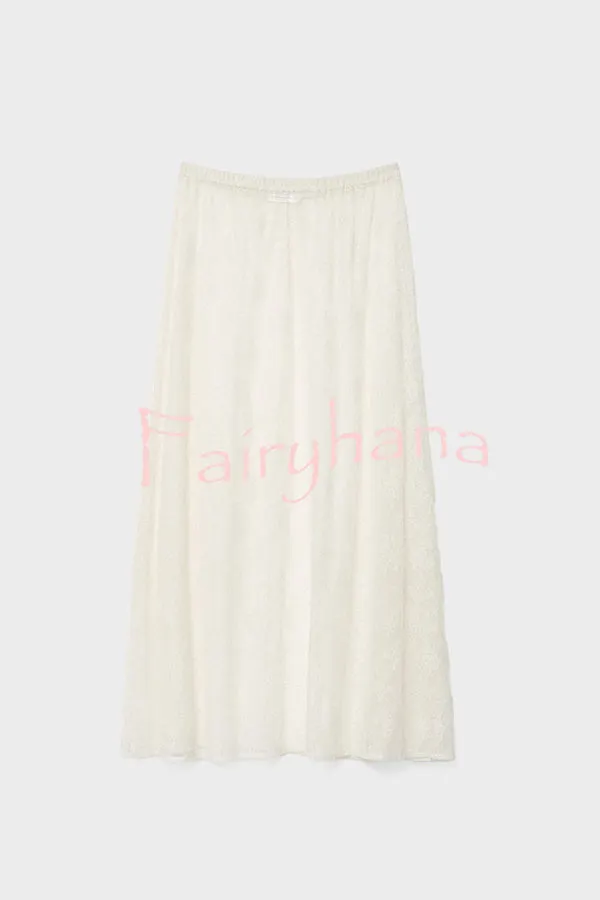 Elegant Casual Feeling Floral Lace Elastic Waist Maxi Skirt