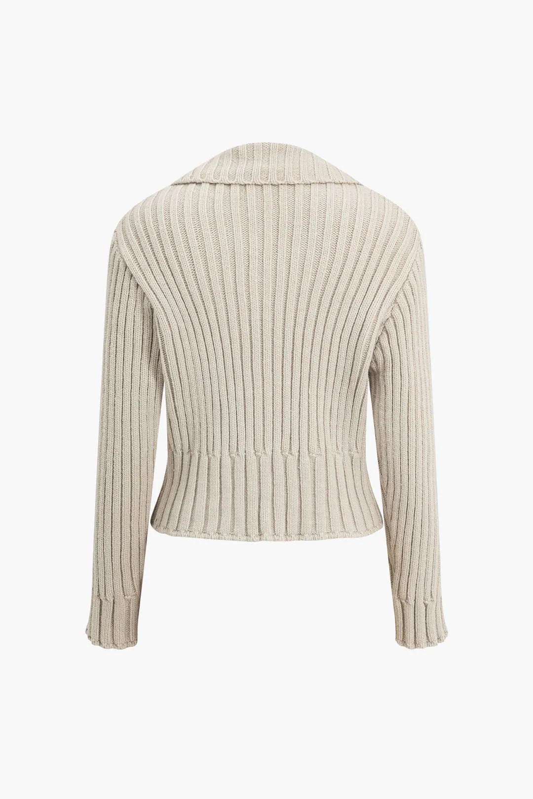 Evangeline - Ribbed Button-Front Pockets Woman's Cardigan