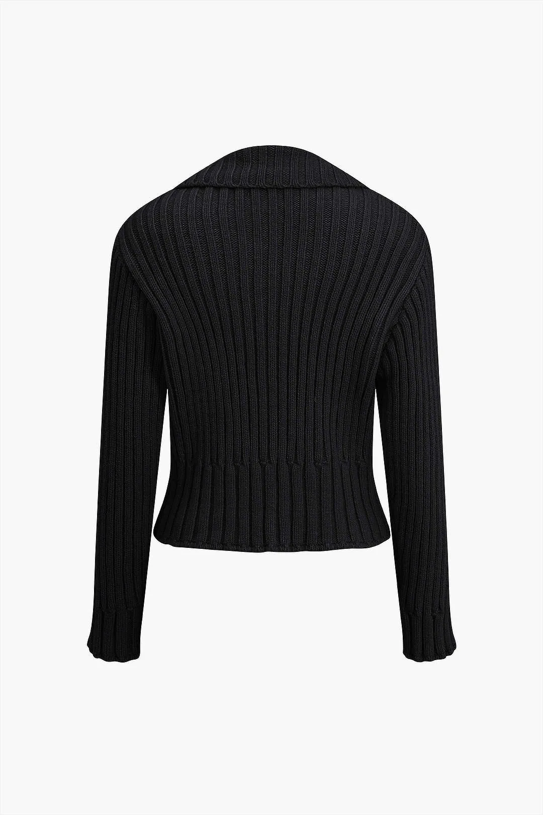 Evangeline - Ribbed Button-Front Pockets Woman's Cardigan
