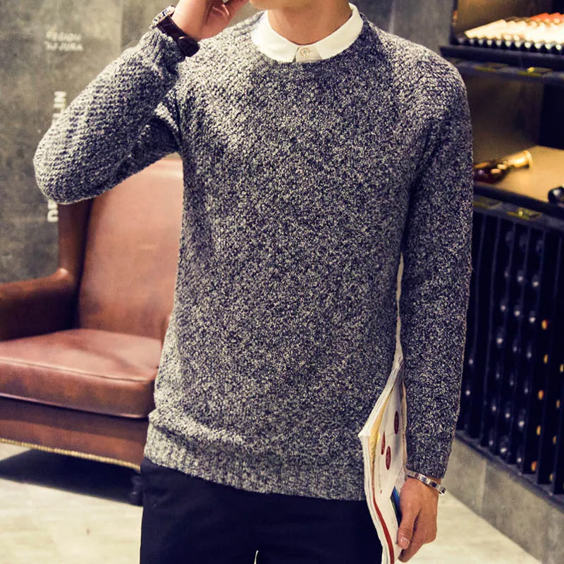 fashion men sweater autumn winter solid color casual Knitting round neck pullovers pull homme J1538
