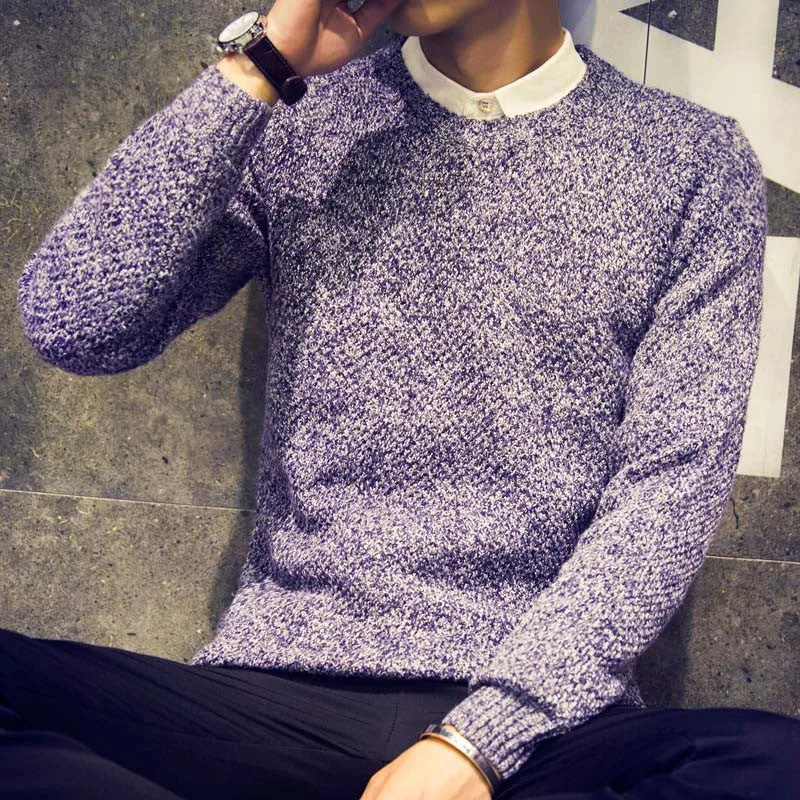 fashion men sweater autumn winter solid color casual Knitting round neck pullovers pull homme J1538