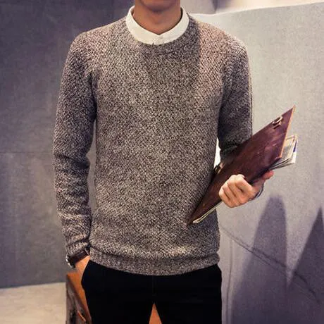 fashion men sweater autumn winter solid color casual Knitting round neck pullovers pull homme J1538