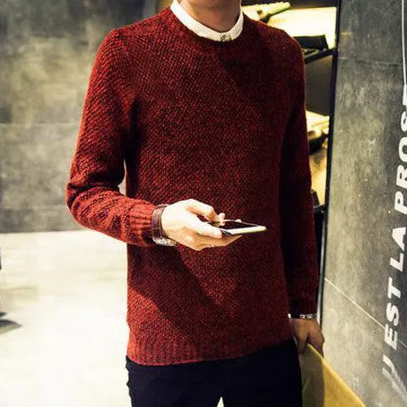 fashion men sweater autumn winter solid color casual Knitting round neck pullovers pull homme J1538