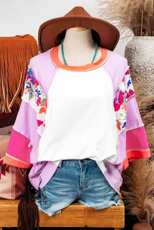 Floral Colorblock Patchwork 3/4 Sleeve Blouse P406