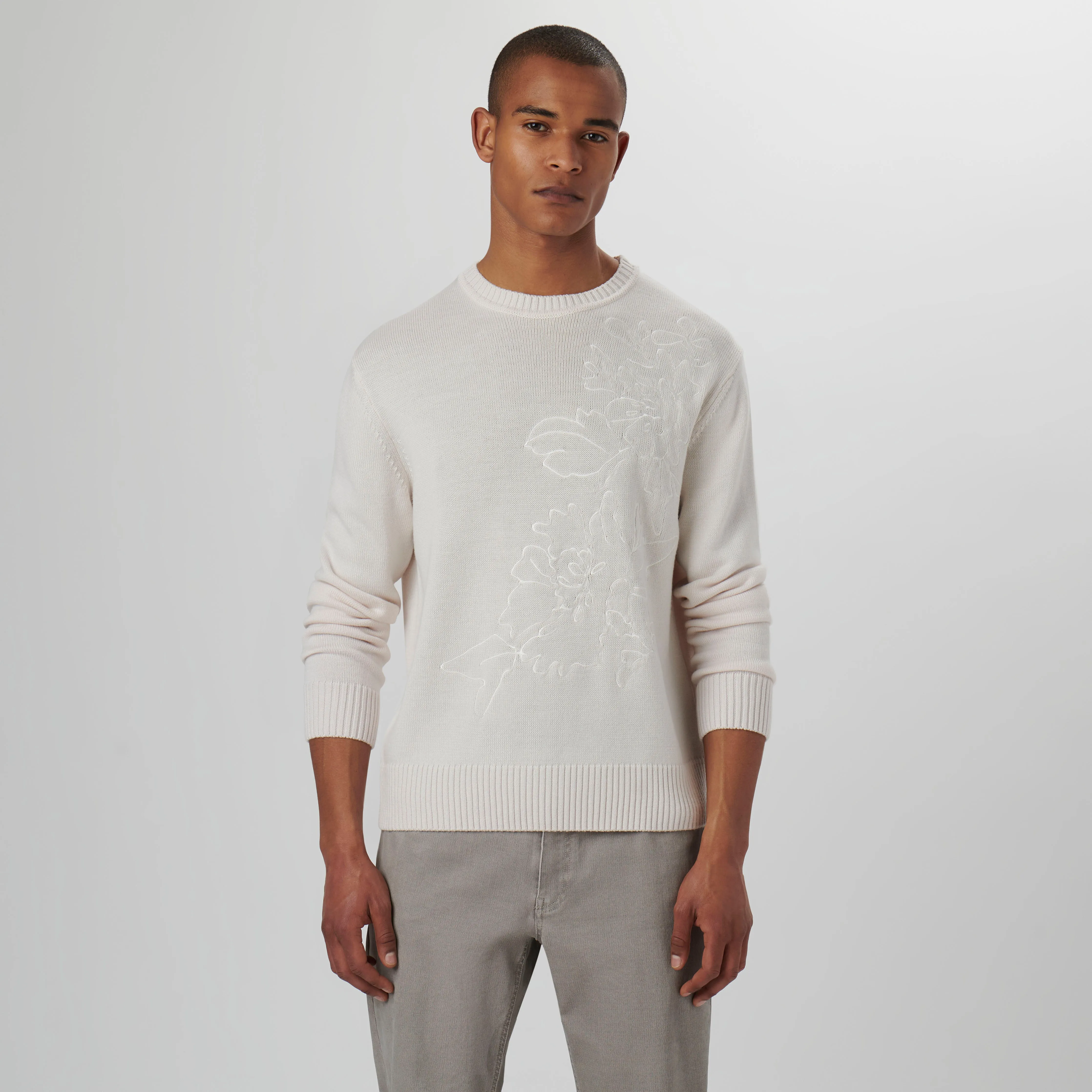 Floral Embroidered Crew Neck Sweater