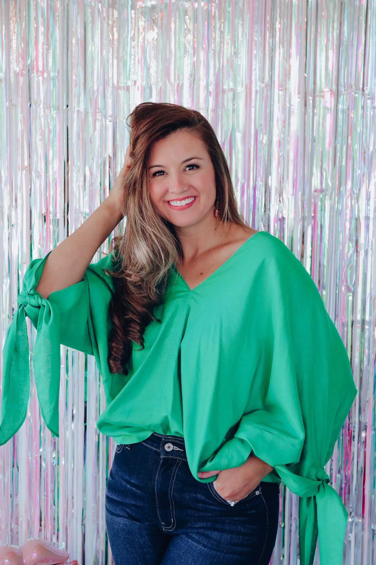 Free Spirit Tie Sleeve Blouse - Green
