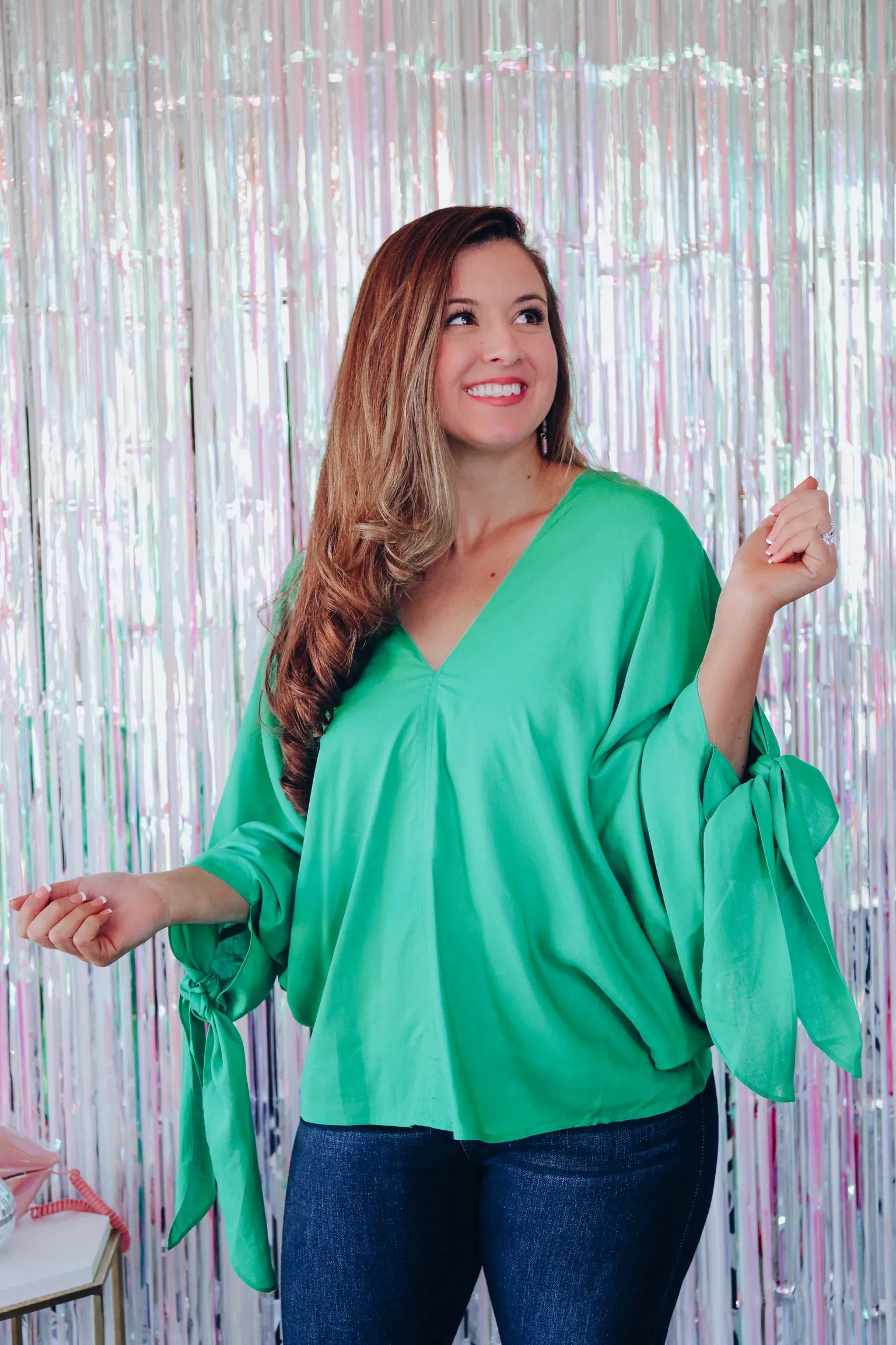 Free Spirit Tie Sleeve Blouse - Green